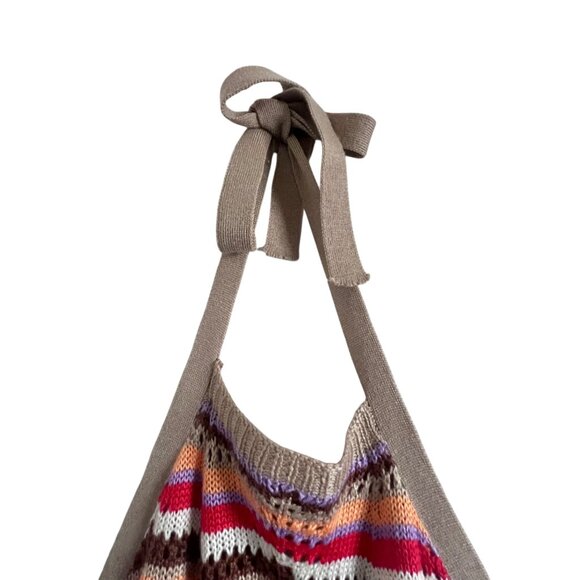 SO Goods For Life Multicolor Chevron Knit Sleeveless Halter Dress W/ Tie Back - Picture 7 of 10